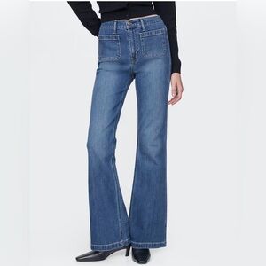 Gap 70's High Rise Flare 25 NEW Medium Wash Patch Pockets Straight Retro Slim